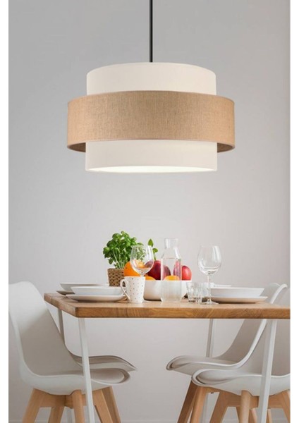 Bohem triple metal kasalı jüt kumaş salon avize üç katlı pasta yatak odası sarkıt