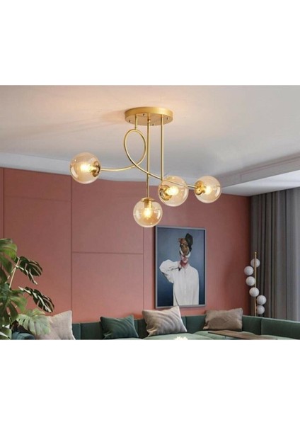 Jade özel tasarım salon - mutfak - yatak odası bal glop camlı 4 lü gold eskitme avize