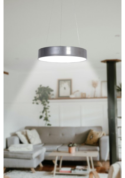 Dakota modern panel ledli salon oturma odası yatak odası mutfak gri renk led avize (beyaz ışık)