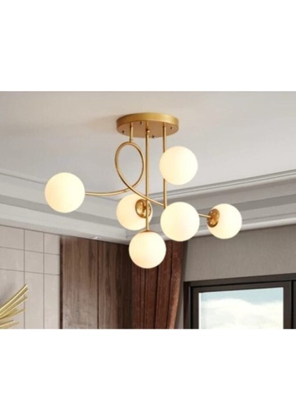 Jade 6'li özel tasarım modern spor gold renkli glop camlı salon - mutfak - yatak odası avize