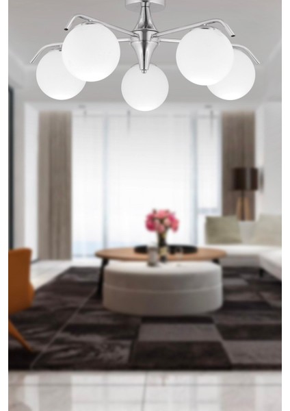 Diaspor 5li krom füme camlı modern sarkıt genç odası yatak odası retro salon avize