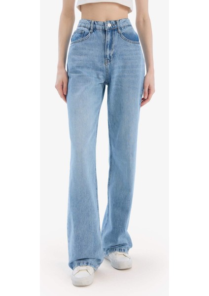 Straight Wide Yüksek Bel Uzun Jean Yıkamalı Pantolon E3190AX25SP