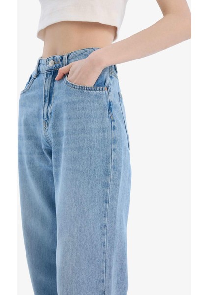 Straight Wide Yüksek Bel Uzun Jean Yıkamalı Pantolon E3190AX25SP