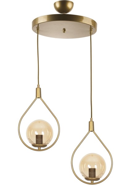 Deco modern tasarım eskitme gold renk bal camlı sıralı salon - mutfak - yatak odası 2 li avize