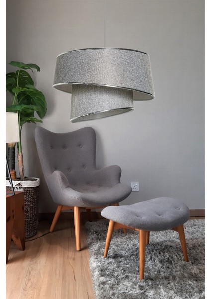 Stil asitmetrik pasta avize gri kırçıl kumaş gümüş şeritli yatak odası salon sarkıt