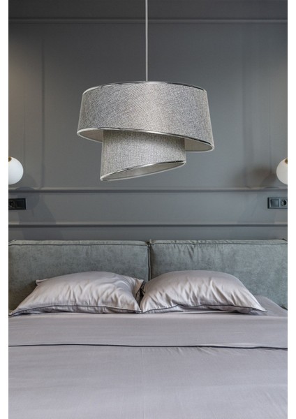 Stil asitmetrik pasta avize gri kırçıl kumaş gümüş şeritli yatak odası salon sarkıt fiyatları