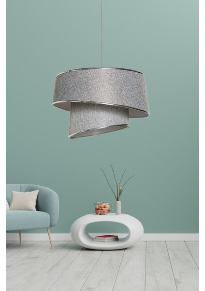 Stil asitmetrik pasta avize gri kırçıl kumaş gümüş şeritli yatak odası salon sarkıt modelleri