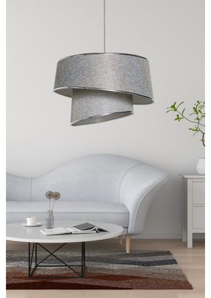 Stil asitmetrik pasta avize gri kırçıl kumaş gümüş şeritli yatak odası salon sarkıt fırsatları