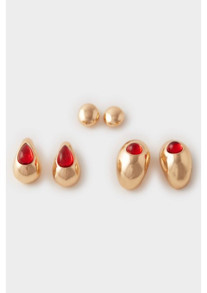 Kadın 3'lü Kırmızı Taşlı Küpe E4066AXNS