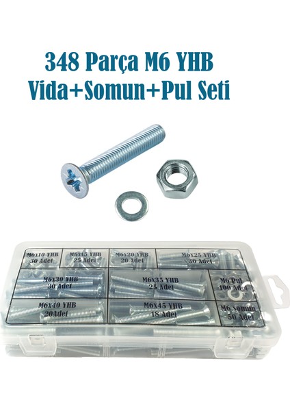 348 Parça M6 Yhb Vida+Somun+Pul Seti