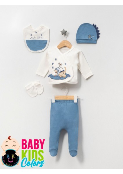 Kutulu - Erkek Yenidoğan Kıyafetleri 5'li Hastane Çıkış Setleri Sevimli Köpek Nakışlı %100 Pamuk fiyatları