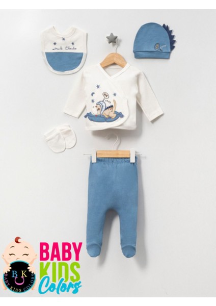 Kutulu - Erkek Yenidoğan Kıyafetleri 5'li Hastane Çıkış Setleri Sevimli Köpek Nakışlı %100 Pamuk modelleri