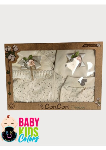 5 Parça Kutulu Sertifikalı Organik Saf Pamuklu Sevimli Hastane Çıkışı Set