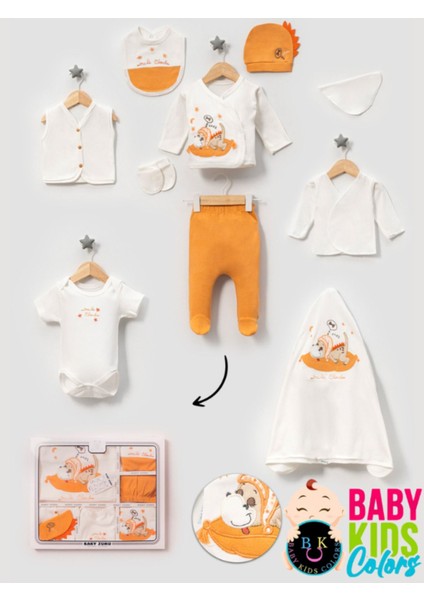 Kutulu - Erkek Yenidoğan Kıyafetleri 10'lu Hastane Çıkış Setleri Sevimli Köpek Nakışlı %100 Pamuk