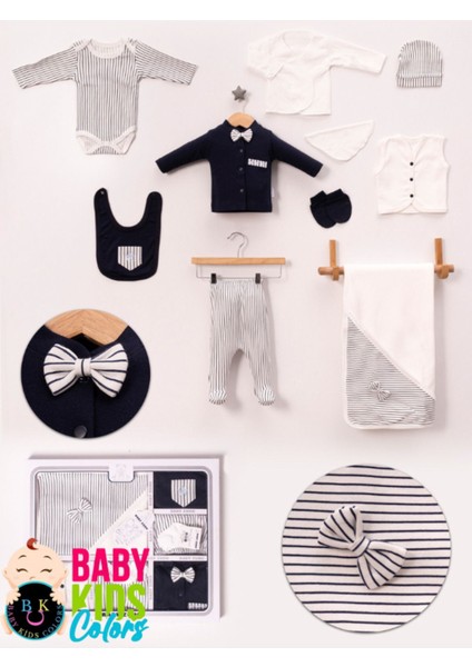 Lüks Papyon Çizgili Yeni Doğan Hastane Çıkış 10'lu Zıbın Seti (Kutulu)