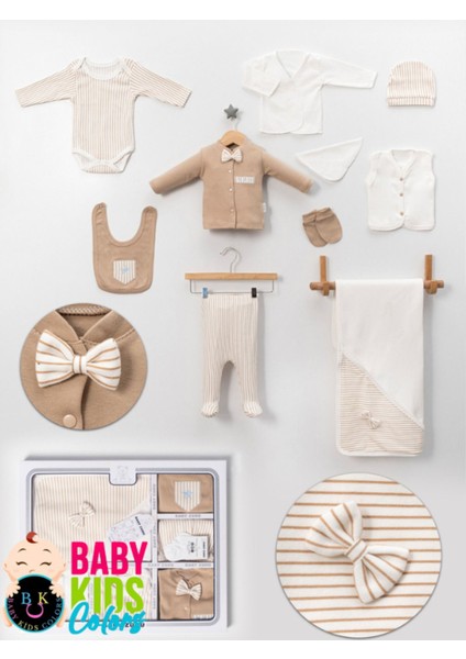 Lüks Papyon Çizgili Yeni Doğan Hastane Çıkış 10'lu Zıbın Seti (Kutulu)