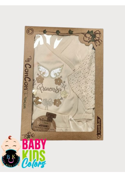 5 Parça Kutulu Sertifikalı Organik Saf Pamuklu Sevimli Hastane Çıkışı Set