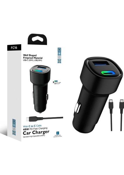 48W Pd Araç Içi Çakmaklık Hızlı Şarj Aleti 1x Type-C 30W Pd 1x Usb3.0 18W (Kablo Dahildir)