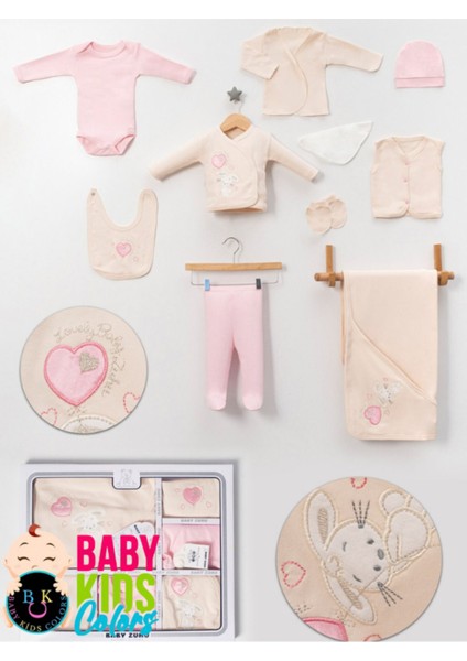 Lüks Tavşan Nakışlı Yeni Doğan Hastane Çıkış 10'lu Zıbın Seti (Kutulu)