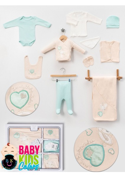 Lüks Tavşan Nakışlı Yeni Doğan Hastane Çıkış 10'lu Zıbın Seti (Kutulu)