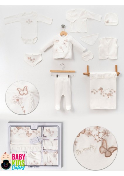 Lüks Kelebek Yeni Doğan Hastane Çıkış 10'lu Zıbın Seti (Kutulu)