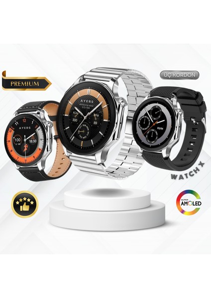 Watch x 3 Kordon Akıllı Saat Akıllı Saat Ios ve Android Uyumlu Yeni Nesil Super Amoled Hd Ekran