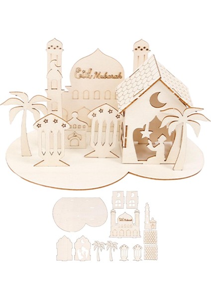 Eid Mü Ahşap Süs 3D Kale Diy Zanaat D Için El Yapımı (Yurt Dışından)