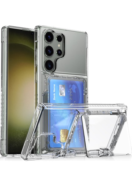 Samsung Galaxy S25 Ultra Şeffaf Kılıf Pc + Tpu Telefon Kapak Kartı Tutucu Çubuğu (Yurt Dışından)