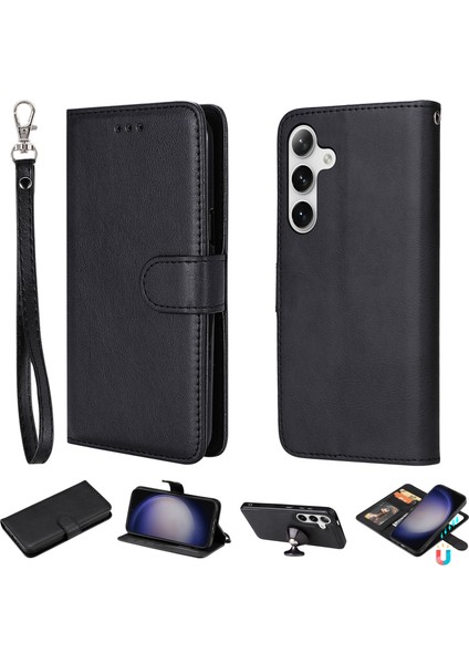 Samsung Galaxy S25 Plus / S24 Plus Ayrılabilir 2'si 1 Arada Cüzdan Kapaklı Pu Deri Telefon Kapağı (Yurt Dışından)