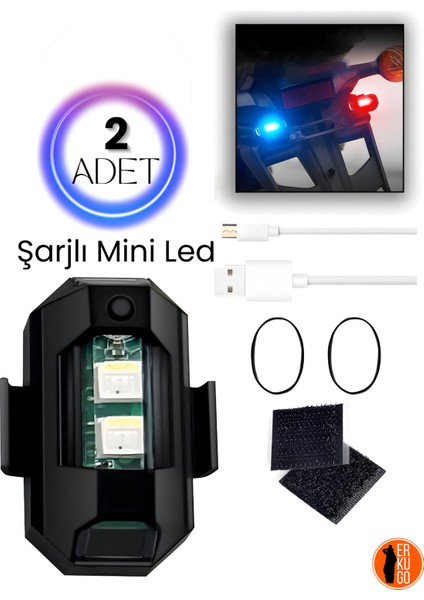 2 Adet Şarjlı Mini LED Işık/motor Çakar Led/drone Işığı/anti Çarpışma Uyarı Işığı