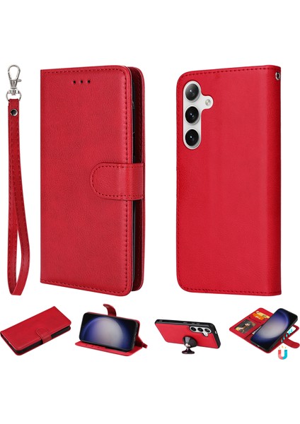 Samsung Galaxy S25 Plus / S24 Plus Ayrılabilir 2'si 1 Arada Cüzdan Kapaklı Pu Deri Telefon Kapağı (Yurt Dışından)