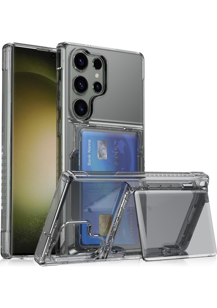 Samsung Galaxy S25 Ultra Şeffaf Kılıf Pc + Tpu Telefon Kapak Kartı Tutucu Çubuğu (Yurt Dışından)
