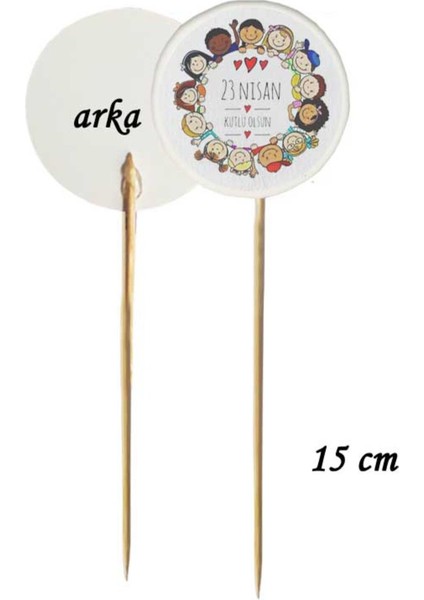 15 cm uzun kürdan - 20 adet dekoratif 23 nisan kutlu olsun baskılı pasta kürdanı -5