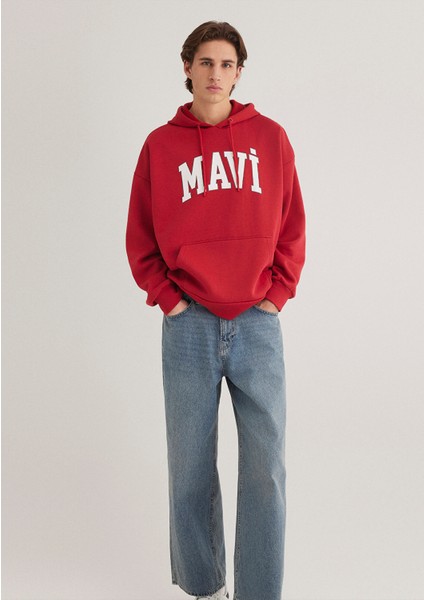 Mavi Logo Baskılı Kapüşonlu Kırmızı Sweatshirt 067149-86417