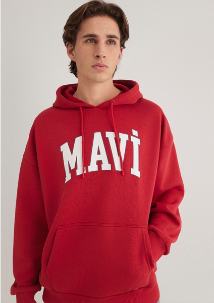 Mavi Logo Baskılı Kapüşonlu Kırmızı Sweatshirt 067149-86417