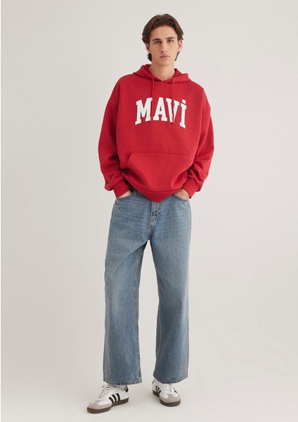 Mavi Logo Baskılı Kapüşonlu Kırmızı Sweatshirt 067149-86417