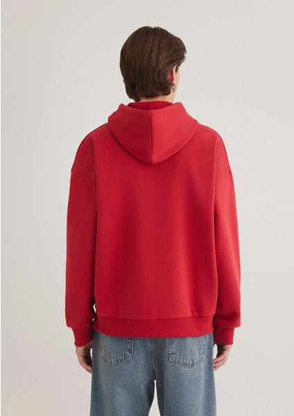 Mavi Logo Baskılı Kapüşonlu Kırmızı Sweatshirt 067149-86417