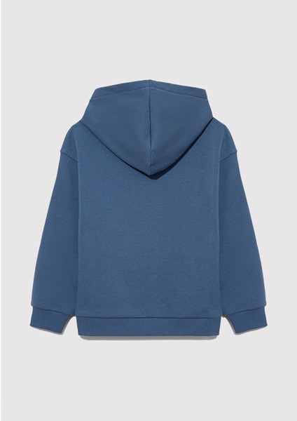 Logo Baskılı Kapüşonlu Mavi Sweatshirt 6S10052-70871