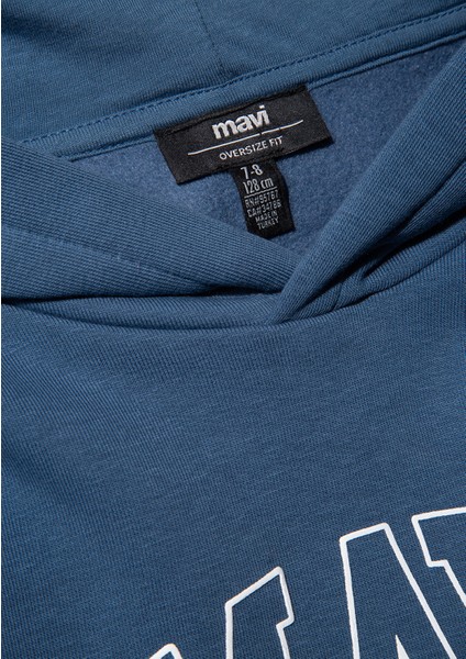 Logo Baskılı Kapüşonlu Mavi Sweatshirt 6S10052-70871