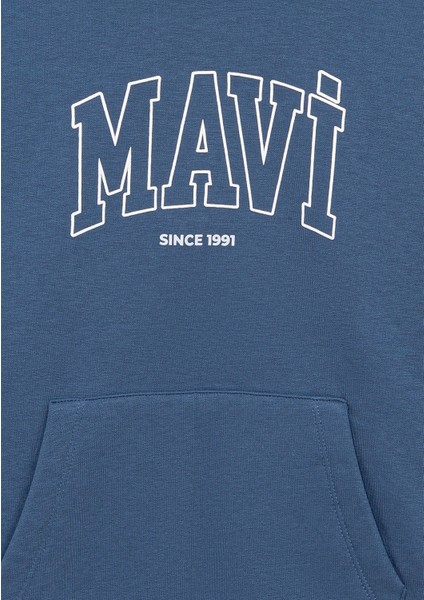 Logo Baskılı Kapüşonlu Mavi Sweatshirt 6S10052-70871