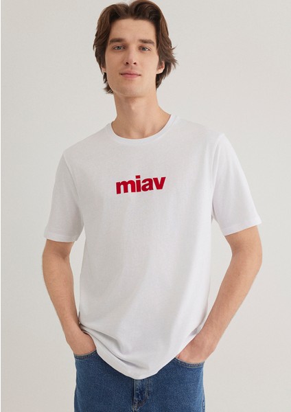 Kırmızı Miav Baskılı Beyaz Tişört 067153-622