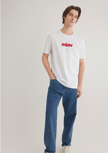 Kırmızı Miav Baskılı Beyaz Tişört 067153-622