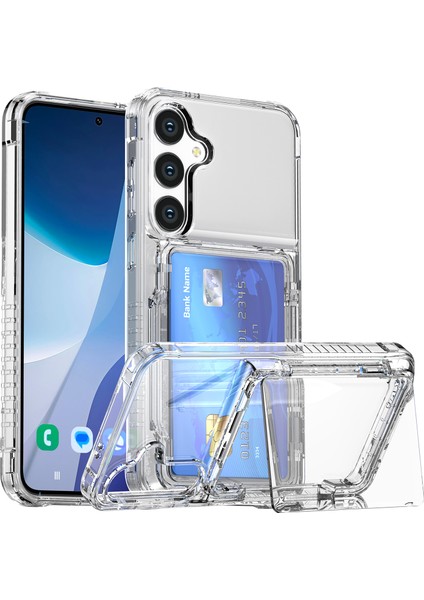 Samsung Galaxy S25 Şeffaf Kılıf Pc + Tpu Telefon Kapak Kartı Tutucu Kickstand (Yurt Dışından)