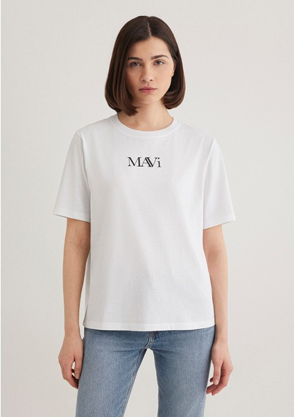 Mavi Logo Baskılı Beyaz Tişört 1611594-620