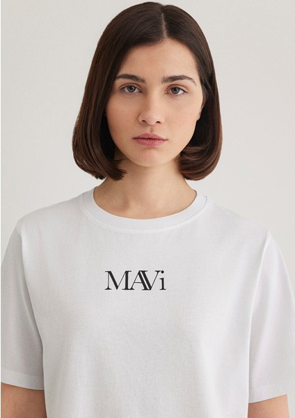 Mavi Logo Baskılı Beyaz Tişört 1611594-620