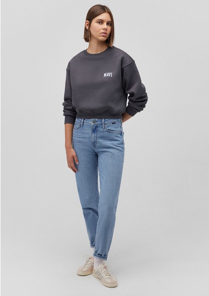 Logo Baskılı Antrasit Crop Sweatshirt 1611601-70763