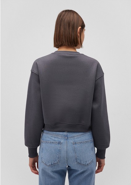 Logo Baskılı Antrasit Crop Sweatshirt 1611601-70763