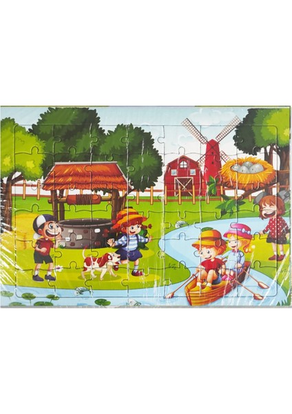 2 Adet 42 Parça Karton Yapboz Puzzle 4-5 Yaş - Su Kuyusu ve Tahta Köprü - 33 x 23 cm - 2