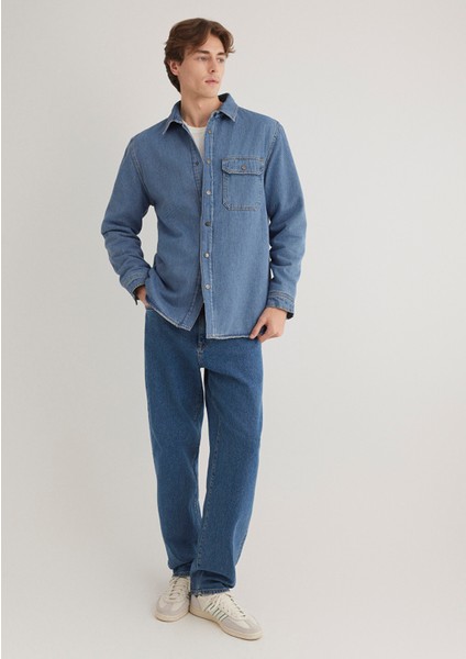 Jeremy Classic Denim Süni Kürklü Indigo Mavisi Jean Gömlek 0211186-88559 fiyatları