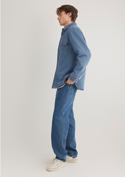 Jeremy Classic Denim Süni Kürklü Indigo Mavisi Jean Gömlek 0211186-88559 modelleri